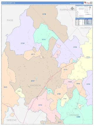 Madison County, VA ColorCast style ZIP Code wall map