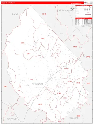 Madison County, VA RedLine style ZIP Code wall map