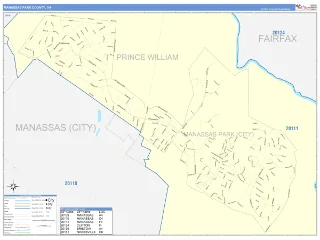 Manassas Park County, VA ColorCast style ZIP Code wall map