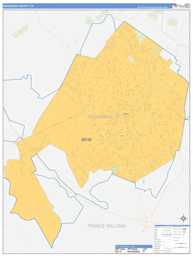 Manassas County, VA ZIP Code Wall Map, Business Reference style