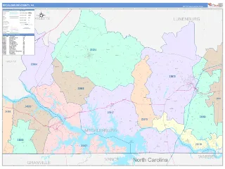 Mecklenburg County, VA ColorCast style ZIP Code wall map