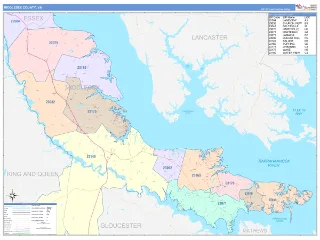 Middlesex County, VA ColorCast style ZIP Code wall map