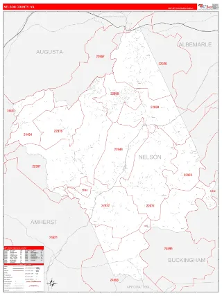 Nelson County, VA RedLine style ZIP Code wall map