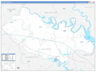 New Kent County, VA Business Reference style ZIP Code wall map