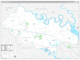 New Kent County, VA Classic style ZIP Code wall map