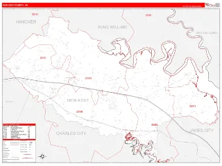 New Kent County, VA RedLine style ZIP Code wall map