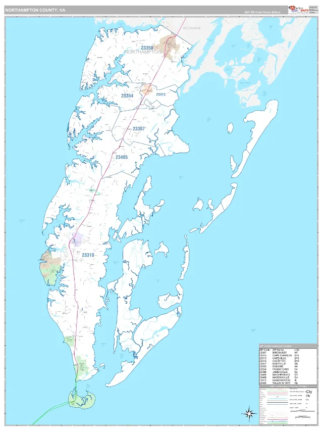 Northampton County, VA ZIP Code Wall Map, Classic style