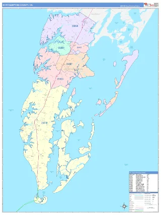 Northampton County, VA ColorCast style ZIP Code wall map