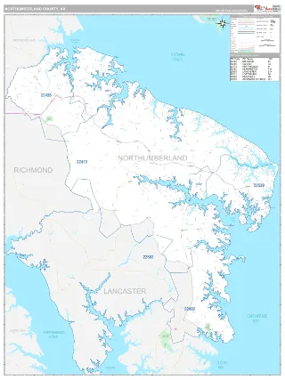 Northumberland County, VA Classic style ZIP Code wall map