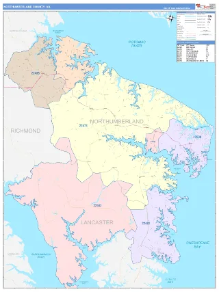Northumberland County, VA ColorCast style ZIP Code wall map