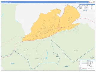 Norton County, VA Business Reference style ZIP Code wall map