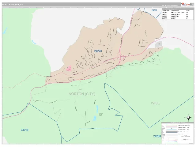 Norton County, VA ZIP Code Wall Map, Classic style