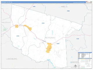 Nottoway County, VA Business Reference style ZIP Code wall map