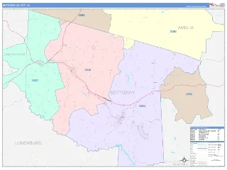 Nottoway County, VA ColorCast style ZIP Code wall map