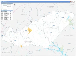 Orange County, VA Business Reference style ZIP Code wall map