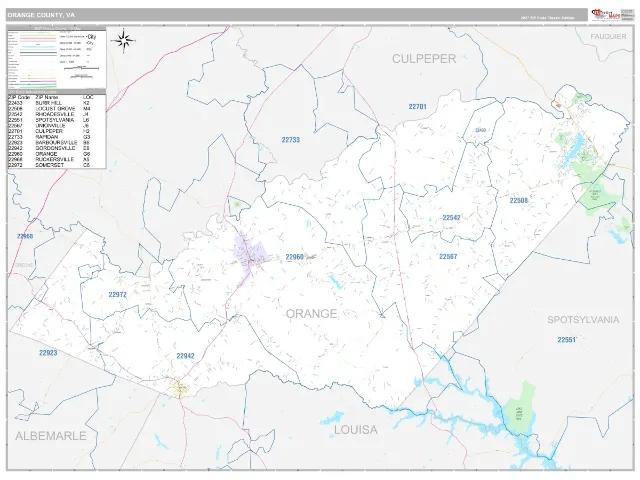 Orange County, VA ZIP Code Wall Map, Classic style