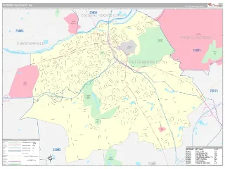 Petersburg County, VA Classic style ZIP Code wall map