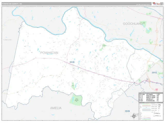 Powhatan County, VA ZIP Code Wall Map, Classic style