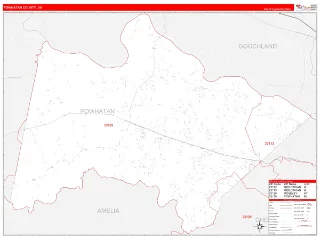 Powhatan County, VA RedLine style ZIP Code wall map