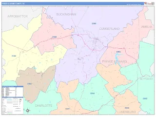 Prince Edward County, VA ColorCast style ZIP Code wall map