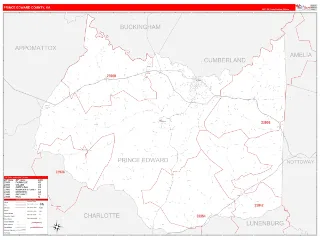 Prince Edward County, VA RedLine style ZIP Code wall map