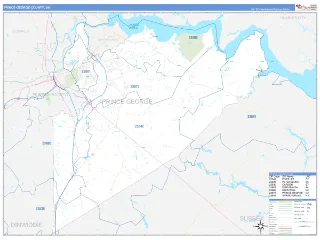 Prince George County, VA Business Reference style ZIP Code wall map