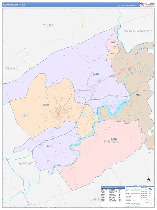 Pulaski County, VA ColorCast style ZIP Code wall map