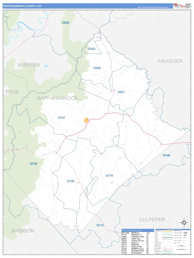 Rappahannock County, VA ZIP Code Wall Map, Business Reference style