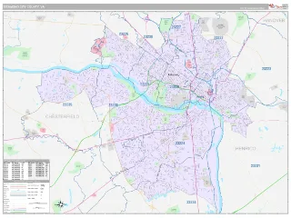 Richmond City County, VA Classic style ZIP Code wall map