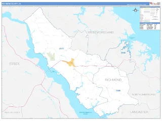 Richmond County, VA Business Reference style ZIP Code wall map