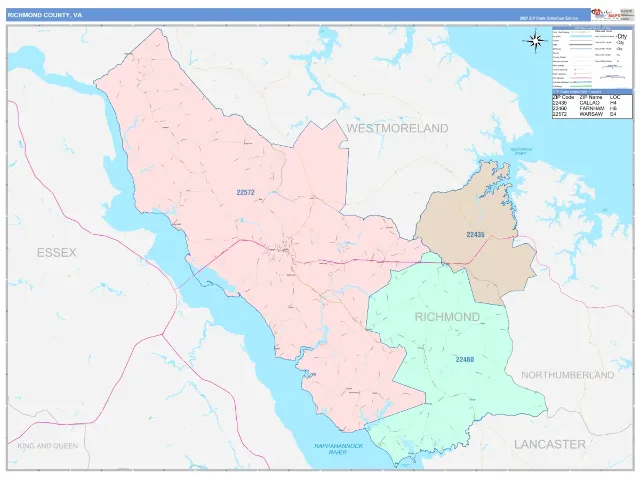 Richmond County, VA ZIP Code Wall Map, ColorCast style