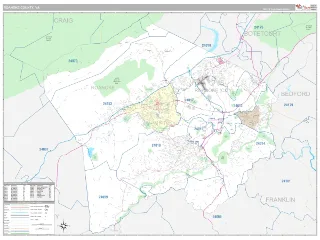 Roanoke County, VA Classic style ZIP Code wall map