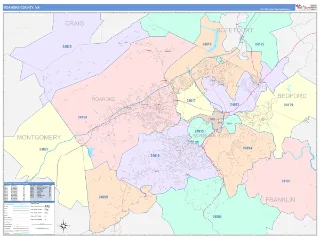 Roanoke County, VA ColorCast style ZIP Code wall map