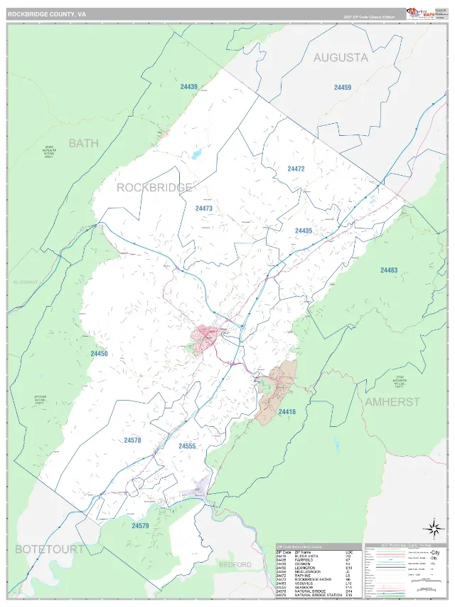 Rockbridge County, VA ZIP Code Wall Map, Classic style