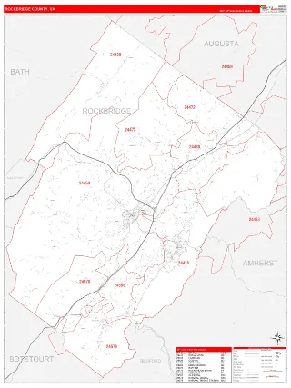Rockbridge County, VA RedLine style ZIP Code wall map