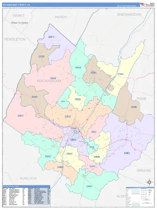 Rockingham County, VA ColorCast style ZIP Code wall map