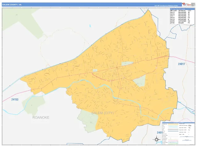 Salem County, VA ZIP Code Wall Map, Business Reference style