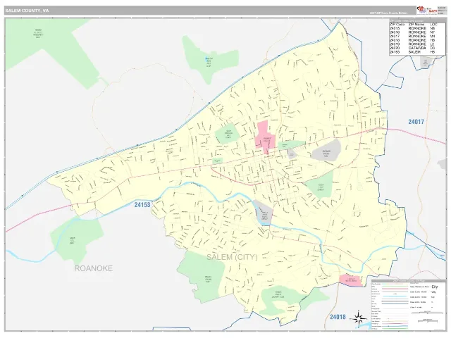Salem County, VA ZIP Code Wall Map, Classic style