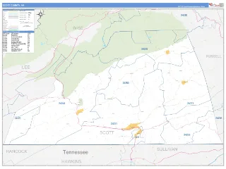Scott County, VA Business Reference style ZIP Code wall map