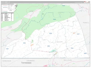 Scott County, VA Classic style ZIP Code wall map