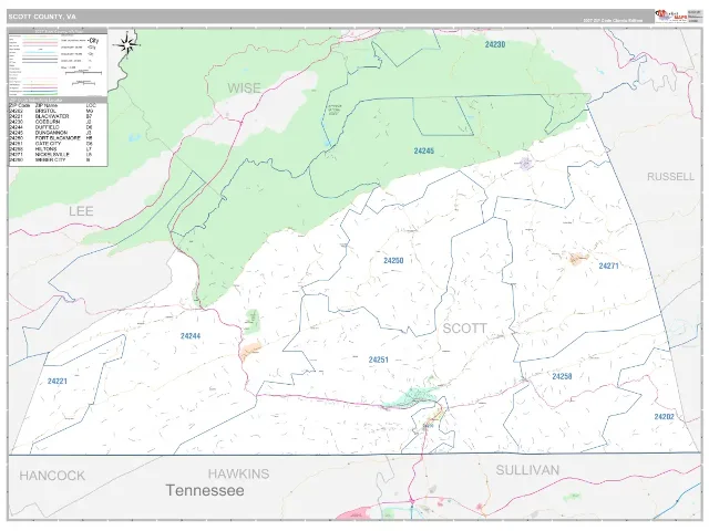 Scott County, VA ZIP Code Wall Map, Classic style