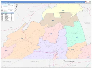 Scott County, VA ColorCast style ZIP Code wall map