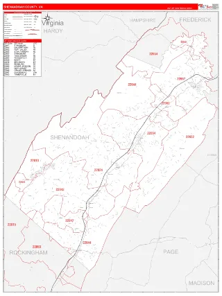Shenandoah County, VA RedLine style ZIP Code wall map