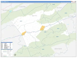 Smyth County, VA Business Reference style ZIP Code wall map