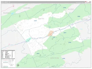 Smyth County, VA Classic style ZIP Code wall map