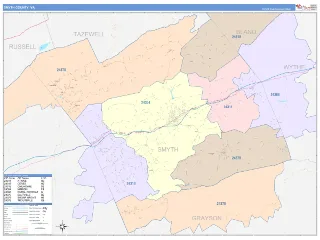 Smyth County, VA ColorCast style ZIP Code wall map