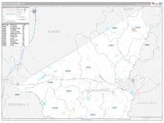 Southampton County, VA Classic style ZIP Code wall map