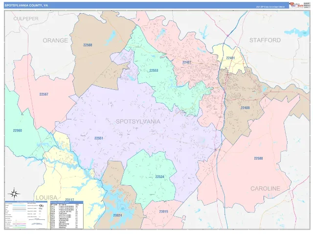 Spotsylvania County, VA ZIP Code Wall Map, ColorCast style