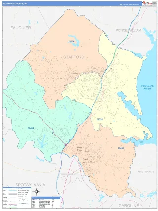 Stafford County, VA ColorCast style ZIP Code wall map