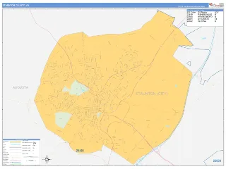 Staunton County, VA Business Reference style ZIP Code wall map